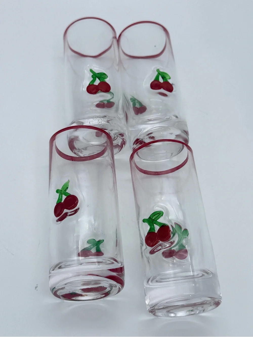 4 Pc Red Cherry Icon Shot Glasses Anthropologie Coquette Retro 1950’s Style